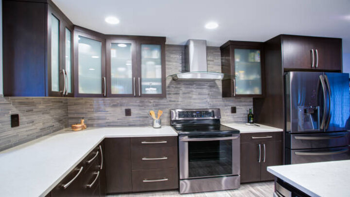 Glass front kitchen cabinets