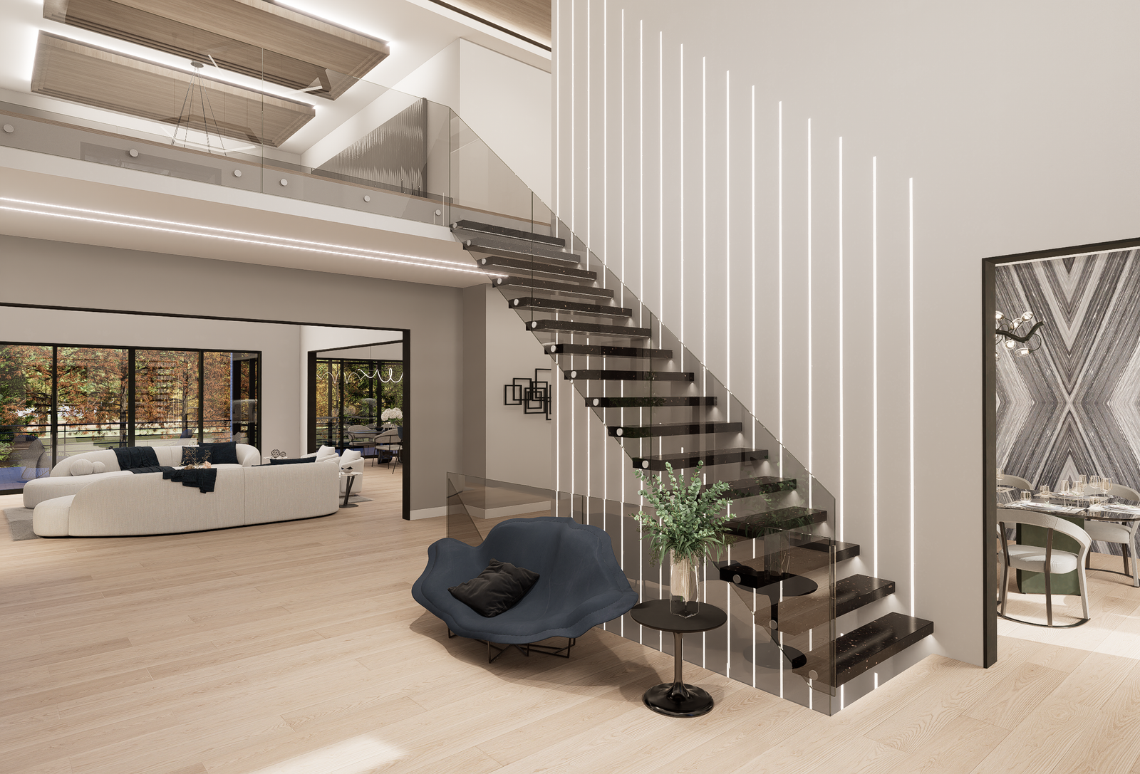 ENTRY FOYER FLOATING STAIRS