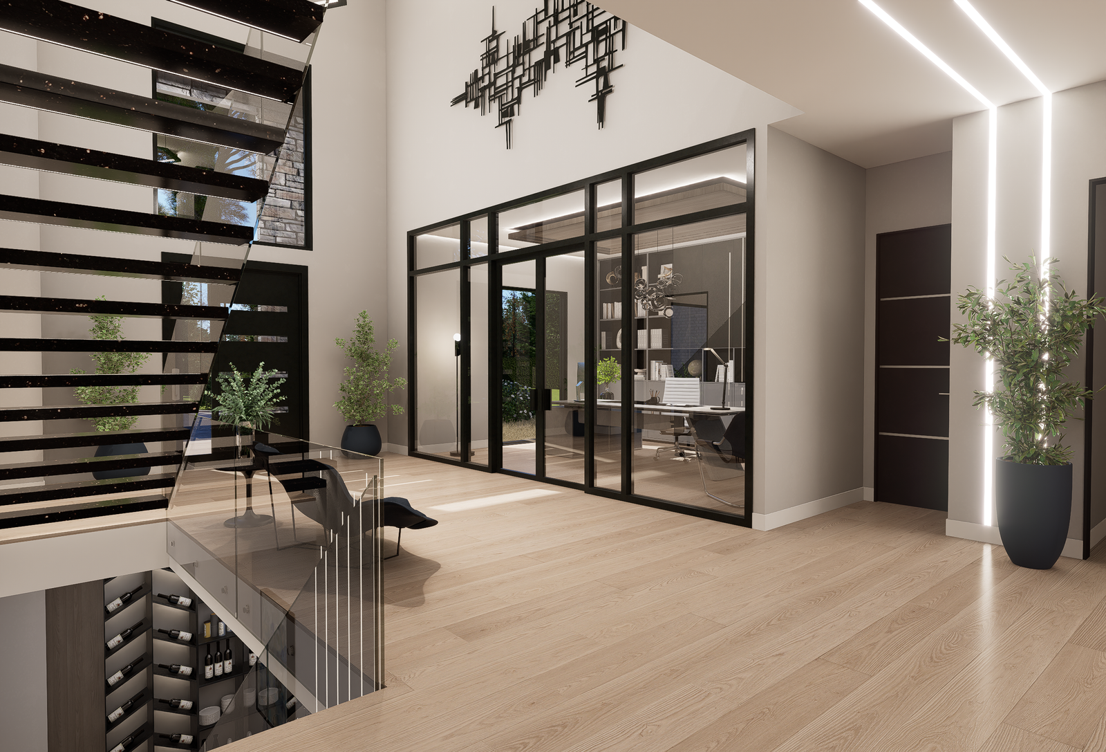 FOYER ENTRY AND BASEMENT VIEW